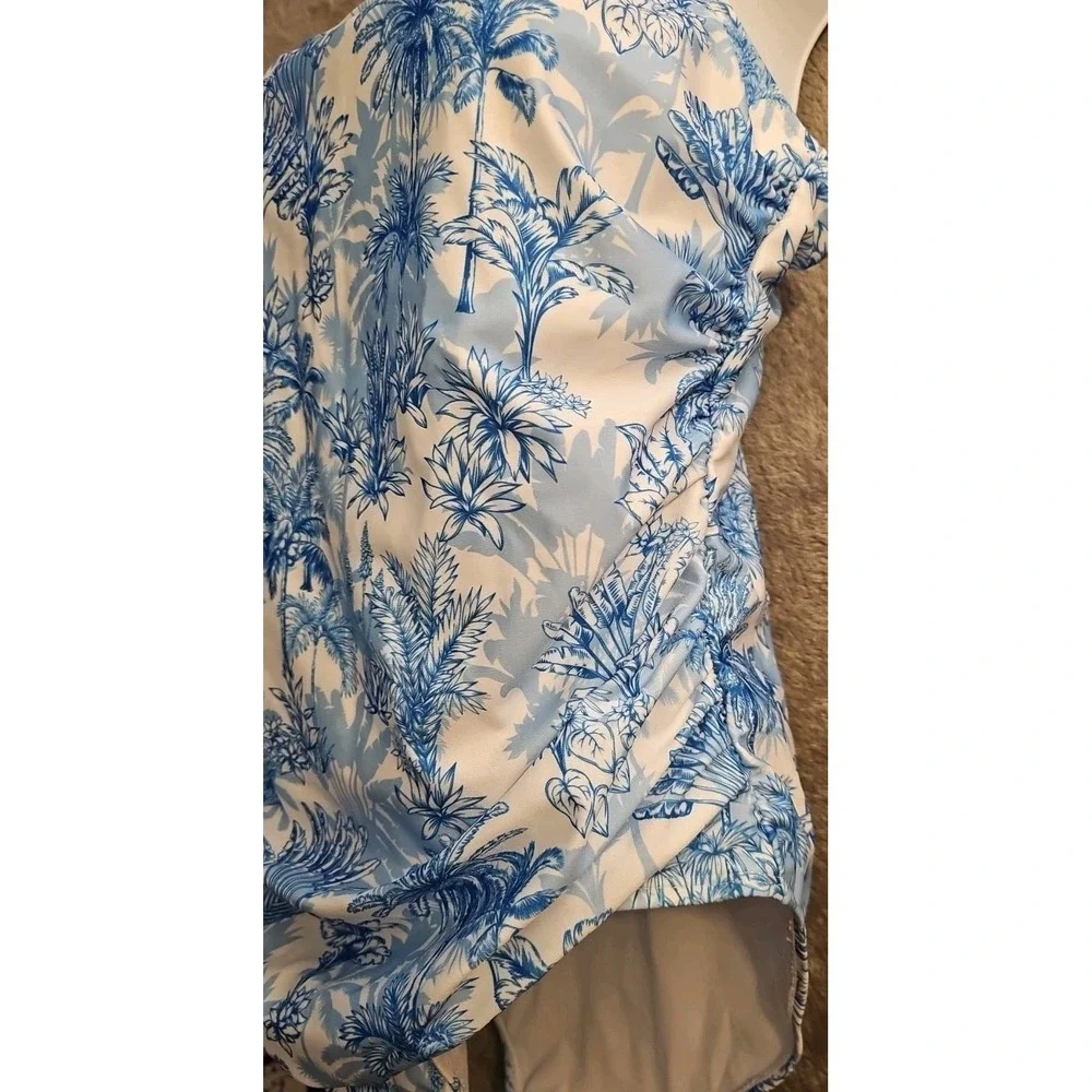 Nicole Miller Floral blue Tropical Wrap One‎ Piece Bathing Suit Swimsuit Sz XL